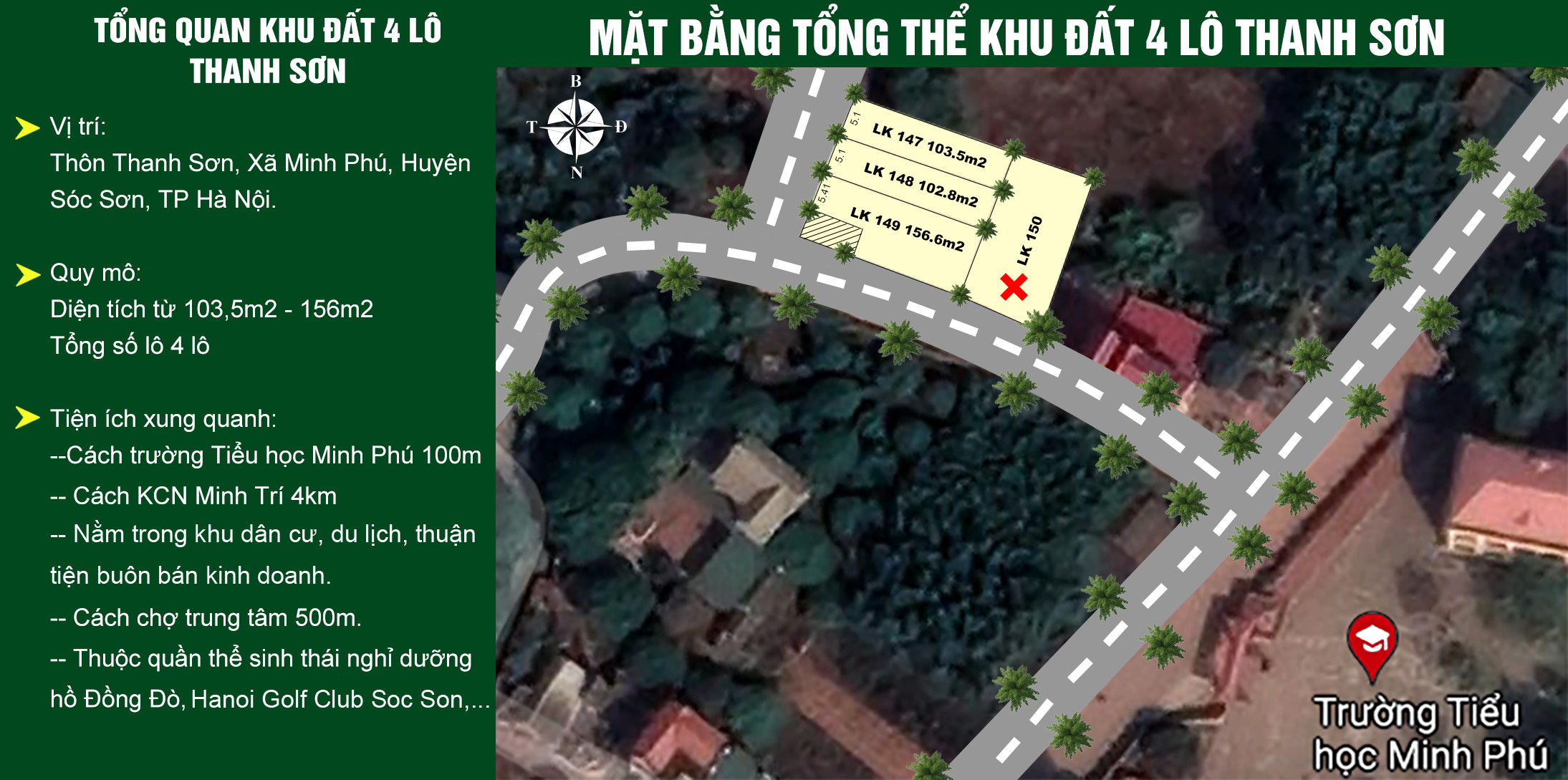 mặt bằng 4 lô đất Minh Phú, Sóc Sơn